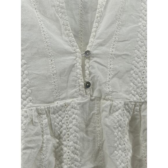 NIC & JO Women's White Embroidered Eyelet V-Neck Long Sleeve Ruffle-Hem Top SZ M - Picture 5 of 9